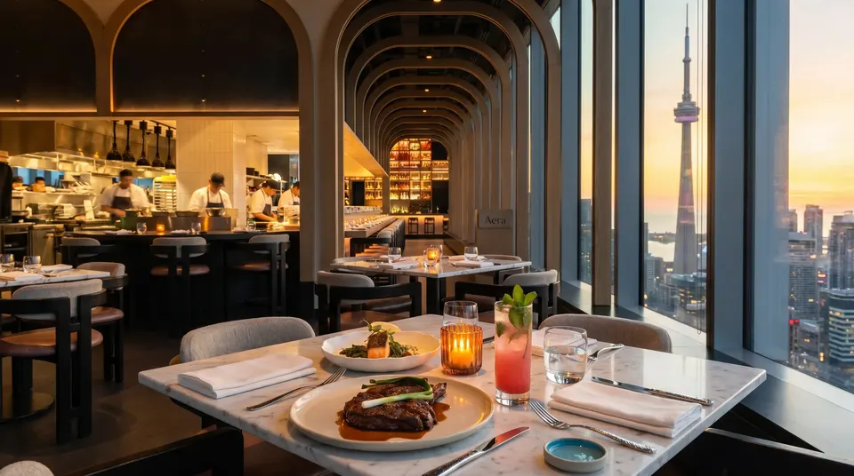 Elegant dining with a view of the Toronto skyline at Aera.