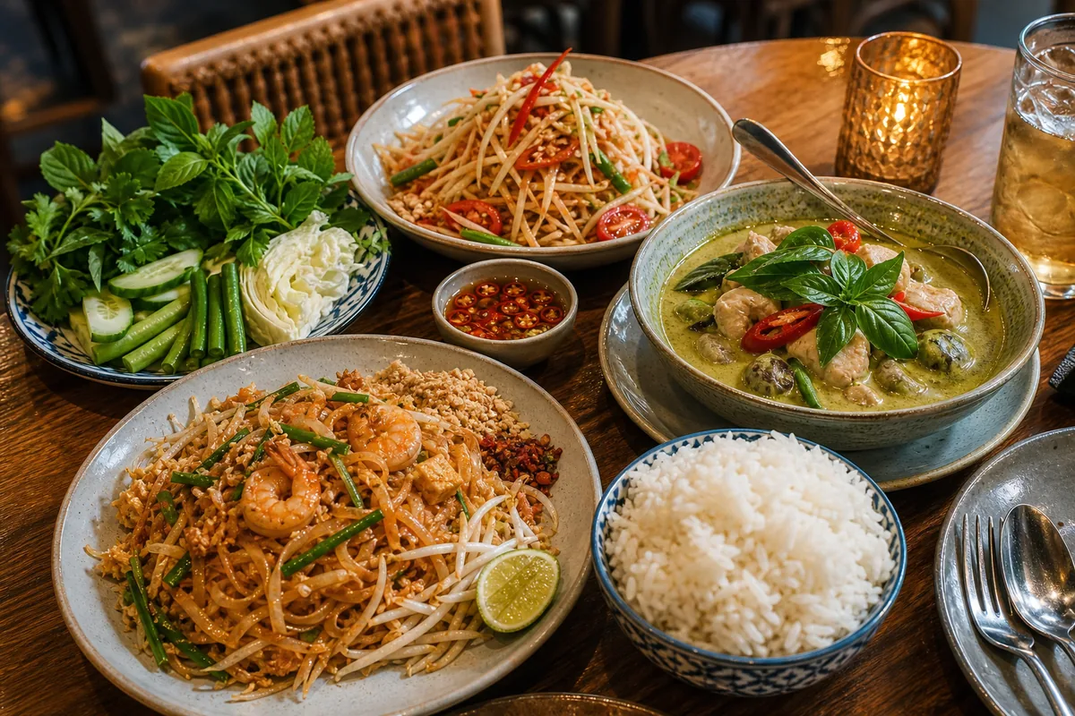 Thai dishes on a table at a Toronto Thai restaurant